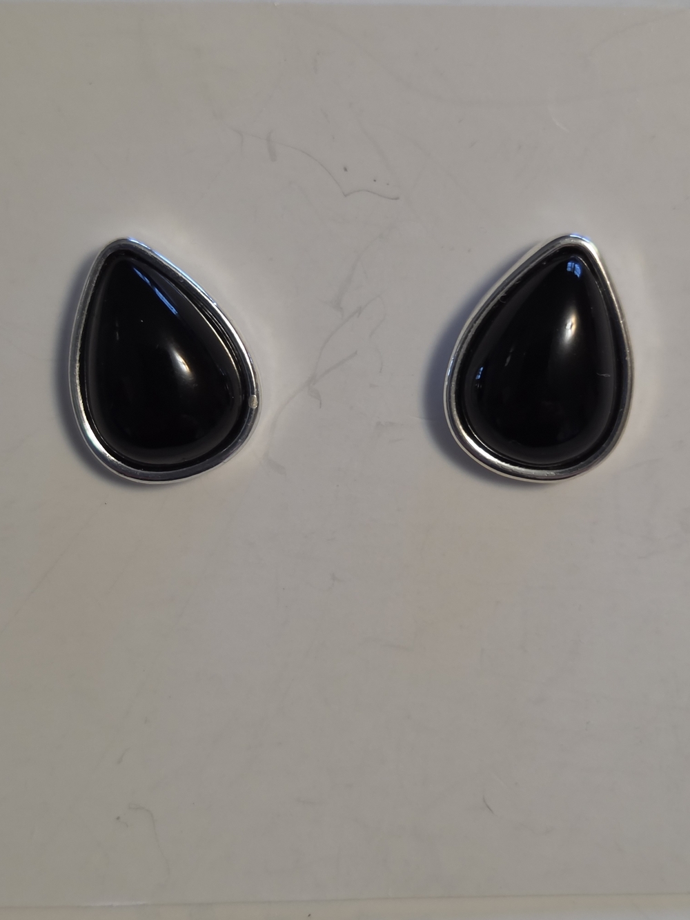Napier Silver-Tone Black Enamel Teardrop Post Earrings